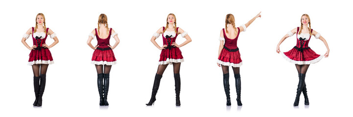 Woman in bavarian costume isolated on white