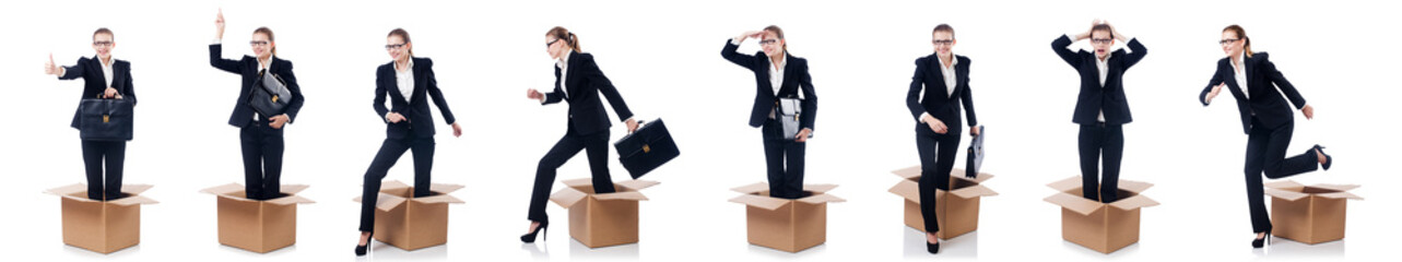 Woman in thinking out of box concept