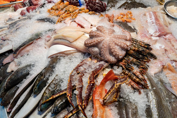 fresh sea food and delicatessen at the fish stall