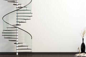 Modern interior with spiral staircase. 3d illustration. Mock up wall - Powered by Adobe