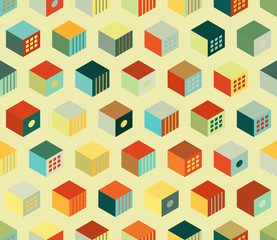 Abstract colorful cubes. Seamless pattern of multicolor boxes.