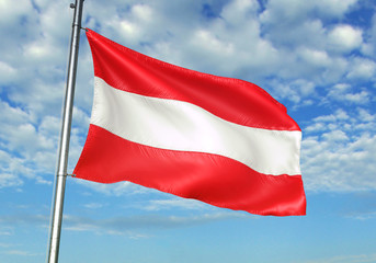 Austria flag waving sky background 3D illustration