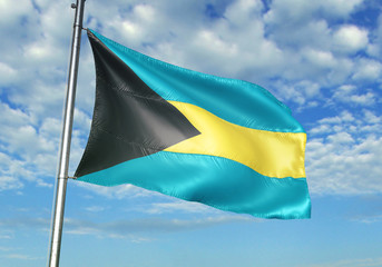 Bahamas flag waving sky background 3D illustration