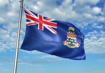 Cayman Islands flag waving sky background 3D illustration