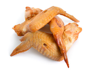 Smoked chicken wings. Isolated on white background