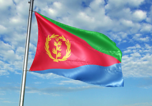 Eritrea flag waving sky background 3D illustration