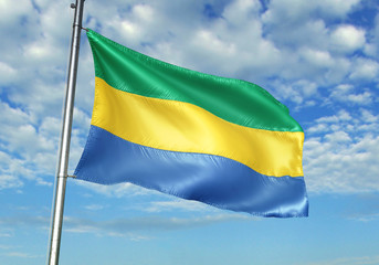 Gabon flag waving sky background 3D illustration