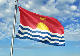 Kiribati flag waving sky background 3D illustration