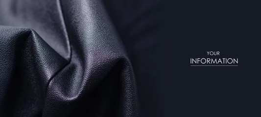 Deurstickers Black leather fabric textile material texture pattern macro blur background © Kabardins photo
