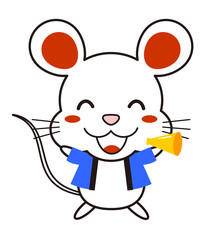 法被を着て大売り出しの呼び込みをしているねずみ イラスト