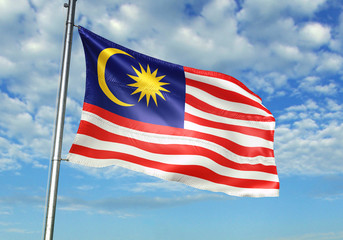 Malaysia flag waving sky background 3D illustration
