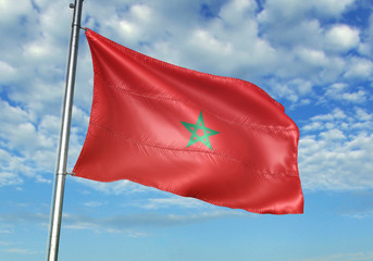 Naklejka na ściany i meble Morocco flag waving sky background 3D illustration