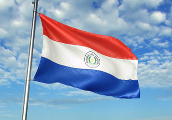 Paraguay flag waving sky background 3D illustration