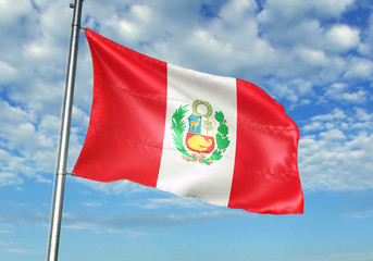 Peru flag waving sky background 3D illustration