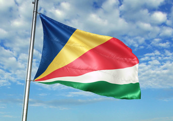 Seychelles flag waving sky background 3D illustration