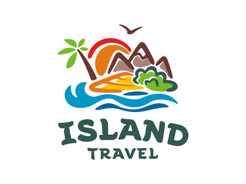 Template vector logo of the island. Illustration of travel around the island.