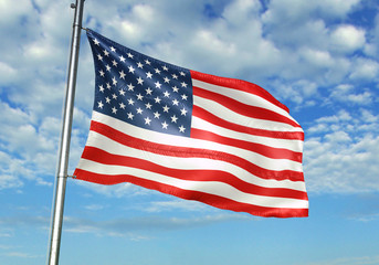 United States flag waving sky background 3D illustration