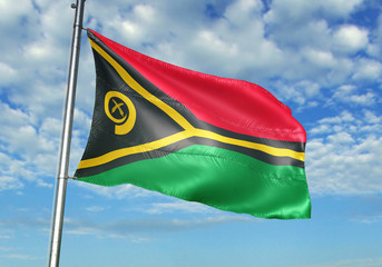 Vanuatu flag waving sky background 3D illustration