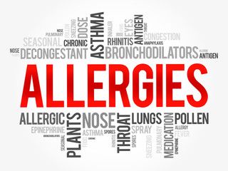 Allergies word cloud collage, health concept background