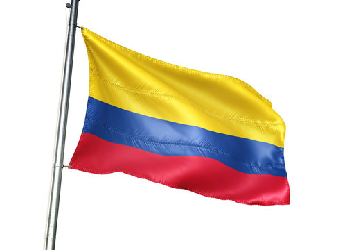 Colombia flag waving isolated white background 3D illustration