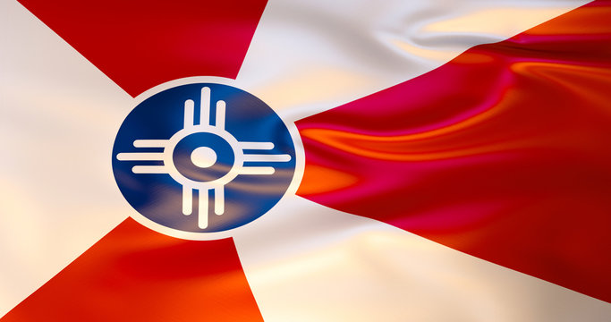 Wichita flag in the wind . 3d illustration
