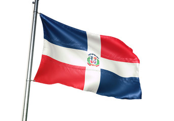 Dominican Republic flag waving isolated white background 3D illustration