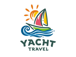 Vector yacht logo template. Illustration of a yacht trip.