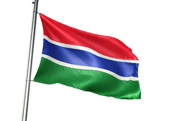 Fototapeta na wymiar Gambia flag waving isolated white background 3D illustration