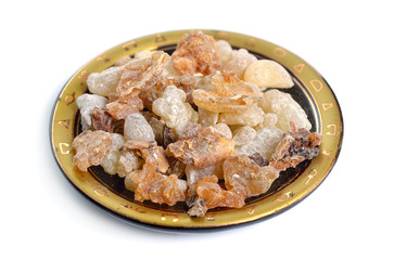 Myrrh with frankincense resin isolated on white background