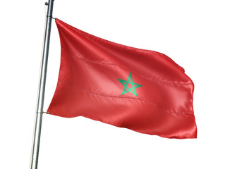 Morocco flag waving isolated white background 3D illustration