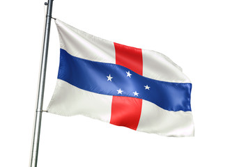 Netherlands Antilles flag waving isolated white background 3D illustration