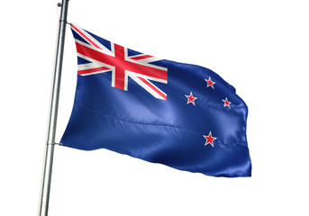 New Zealand flag waving isolated white background 3D illustration