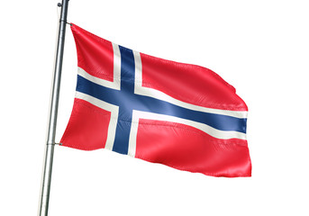 Norway flag waving isolated white background 3D illustration