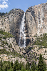 Fototapeta na wymiar High Sierra Waterfall - Yosemite Falls, one of America’s tallest waterfalls, plunges into the beautiful Yosemite Valley in California’s Sierra Nevada Mountain Range.