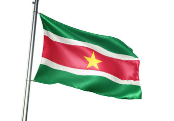 Fototapeta na wymiar Suriname flag waving isolated white background 3D illustration