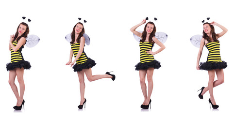 Fototapeta na wymiar Young woman in bee costume isolated on white 