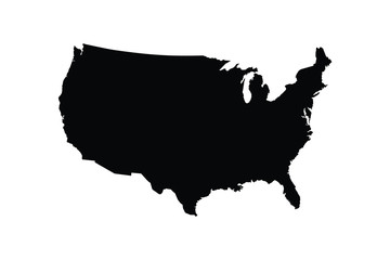 Black map of the United States of America isolated on white background - Vector.