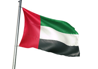 United Arab Emirates flag waving isolated white background 3D illustration