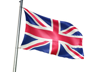 United Kingdom flag waving isolated white background 3D illustration