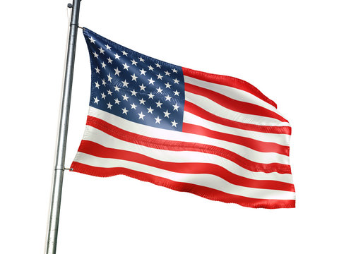 United States flag waving isolated white background 3D illustration