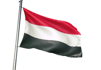Fototapeta na wymiar Yemen flag waving isolated white background 3D illustration