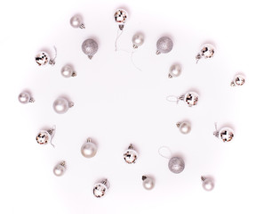 Christmas composition. Christmas decorations on white background. Flat lay, top view, copy space