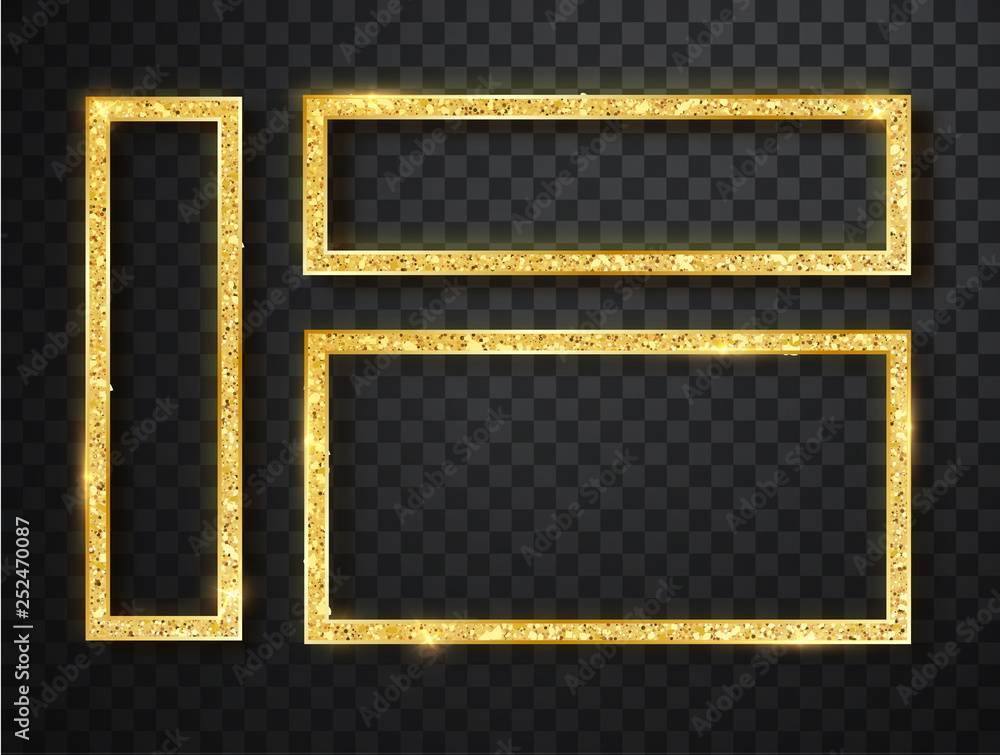 Poster gold shiny glowing frame set . vector gold banners with a place for inscriptions isolated on transpa