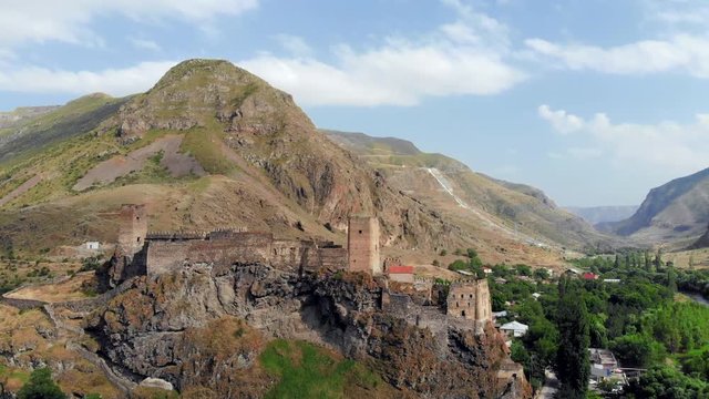 Khertvisi fortress Aerial Georgia caucasus mountains