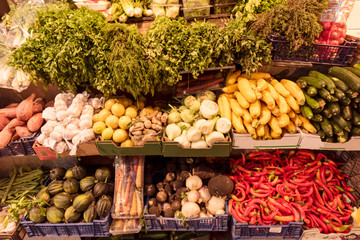 Vegetable Stall, Mahane Yehuda Market, Jerusalem, Israel, Middle East