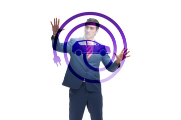 Businessman in electic vehicle concept