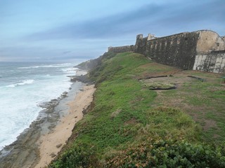 Side walls of the Fort San Cristobal or Castillo San Cristobal beside the ocean, Old San Juan, Puerto Rico