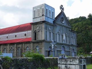 Close up of the church of the Assumption with an old graveyards in St. Lucia, Caribbean Islands