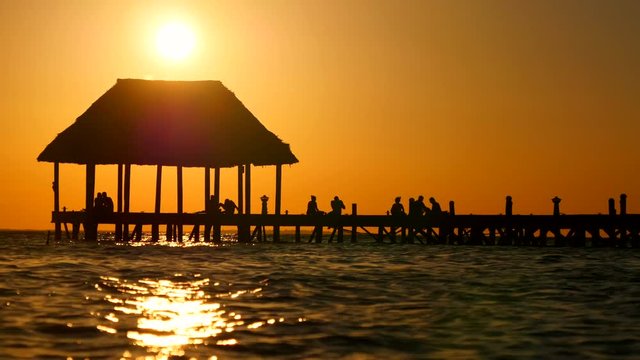 Mayan Riviera palm trees beach sunset at Holbox island in Caribbean sea of Mexico