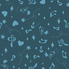 seamless pattern with Music and love symbols.